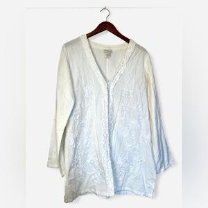 Soft Surroundings Cream Floral Button Up Top